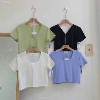 [C0007]🍡 Áo croptop thun cổ rộng vải cotton mỏng mát (Có sẵn/ảnh thật)