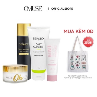 Bộ Kem dưỡng da, kem chống nắng O'MUSE và Nước hoa hồng + Sữa rửa mặt SENNIO làm trắng và bảo vệ da toàn diện