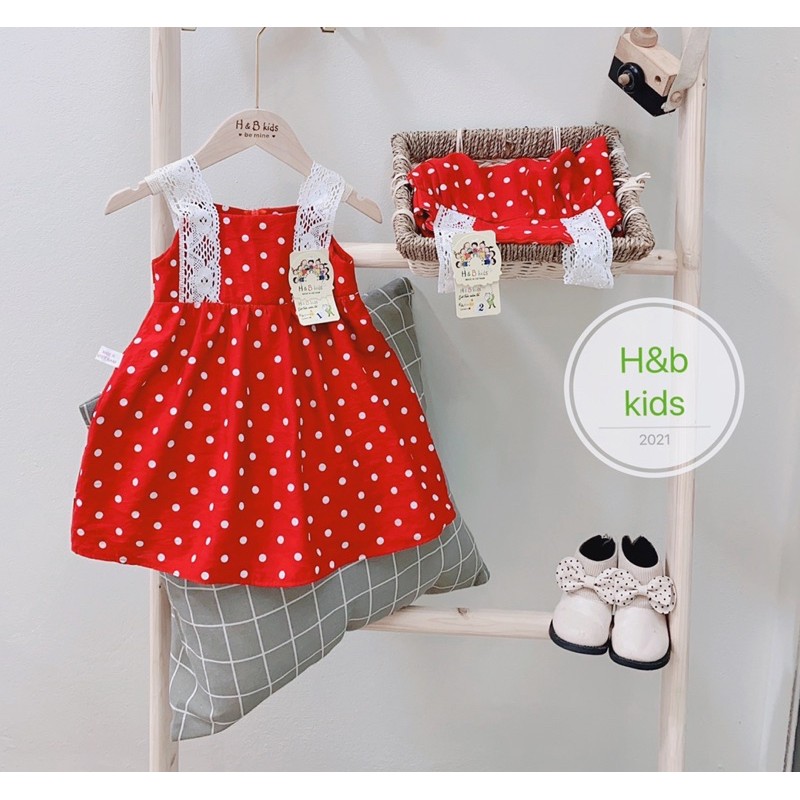 Đầm Đỏ Chấm Bi Bé Gái từ 9 tháng đến 6 tuổi Bibo Store