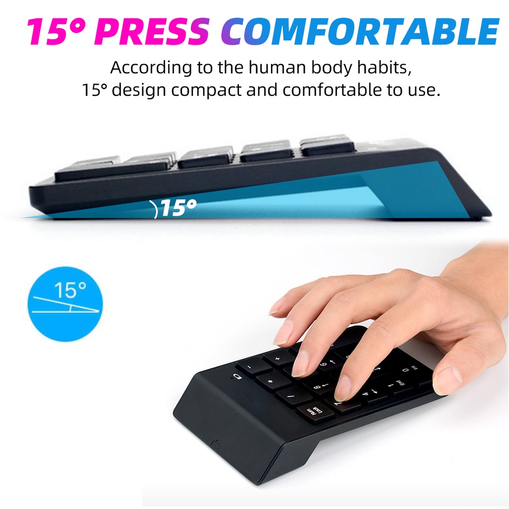 Bàn phím số rời không dây và Bluetooth 5.0 USB 2.4G 18 Phím Mini Numeric Keypad  Kết Nối Không Dây cho laptop/notebook/máy tính bảng