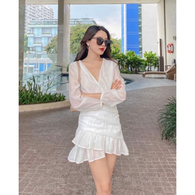 Đầm đắp chéo tơ oagnza