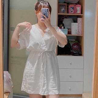 Đầm linen đắp chéo