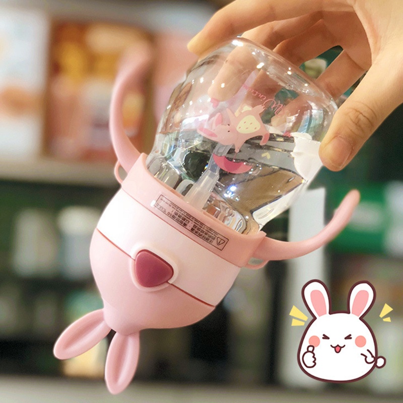 Bình Nước 270ml Hình Thỏ Hoạt Hình Có Ống Hút Cho Bé