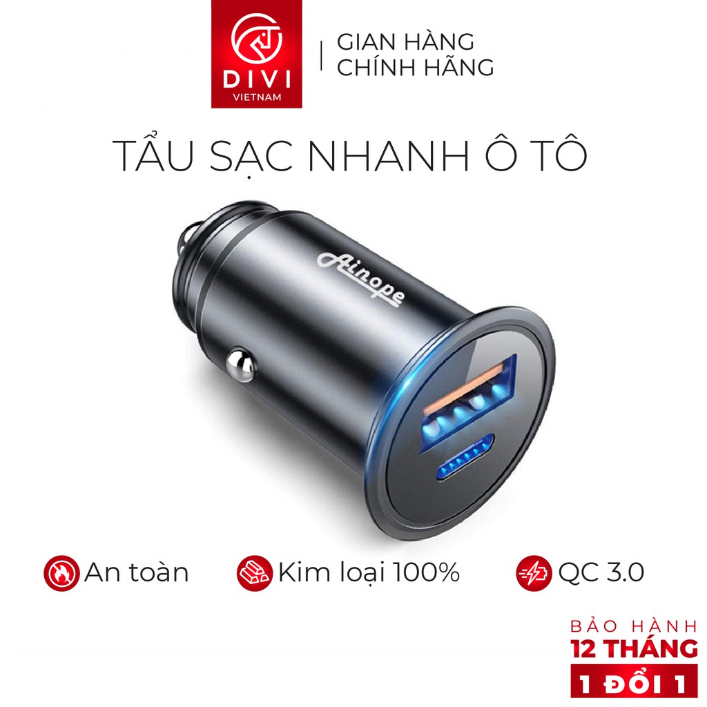 Tẩu sạc nhanh ô tô DIVI QD-H73 Sạc nhanh QC 3.0, PD Công suất 30W 2 cổng - Hàng chính hãng - Bảo hành 1 năm 1 đổi 1