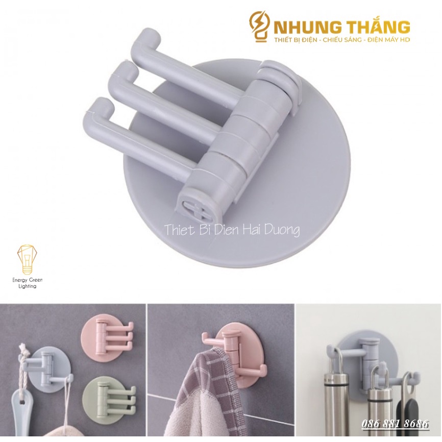 Miếng Dán Nhựa 3 Móc Treo Tường Dễ Thương - Để Chìa Khóa,Treo Quần Áo,Móc Khóa, Kính, Phụ Kiện - Màu Sắc Random
