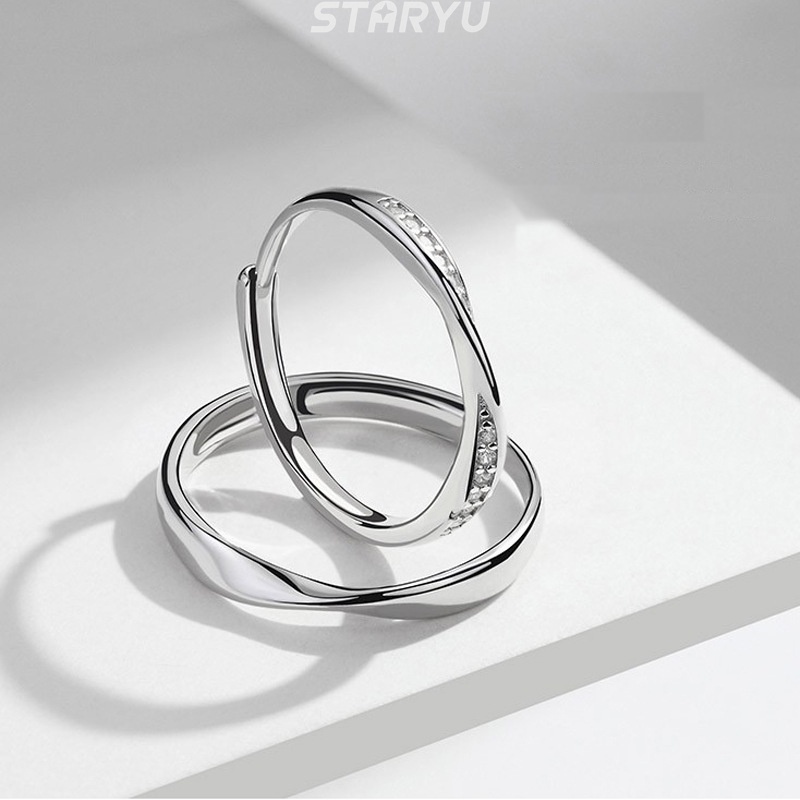 Nhẫn đôi mạ bạc S925 có thể điều chỉnh kích thước