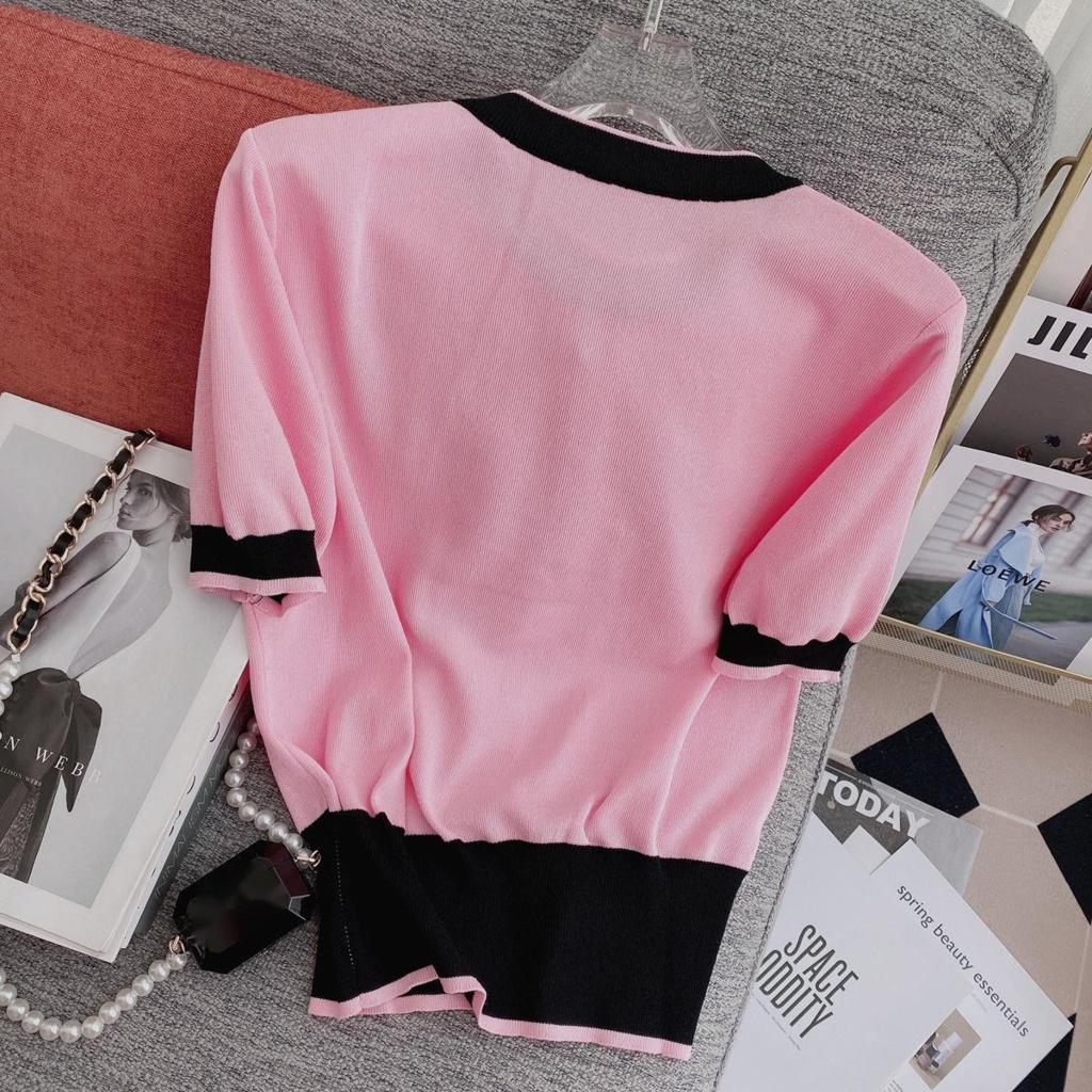 Áo Thun Dệt Kim Tay Ngắn Dáng Rộng Thời Trang Mùa Hè Dành Cho Nữ