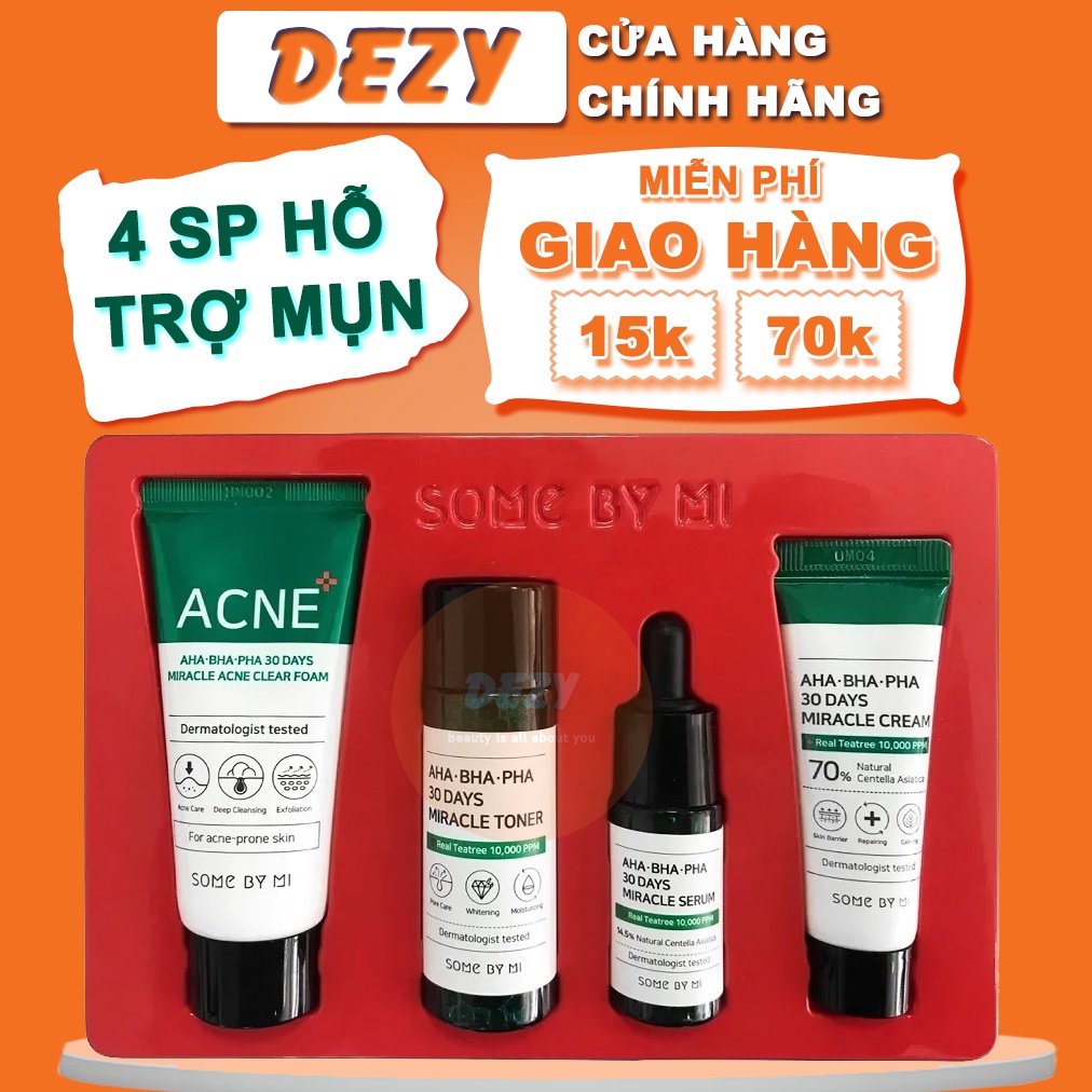 Bộ Chăm Sóc Da Mặt Some By Mi Miracle Cho Da Mụn Kháng Khuẩn AHA BHA PHA - Combo Kit Toner Serum Cream Sữa Rửa Mặt Dezy