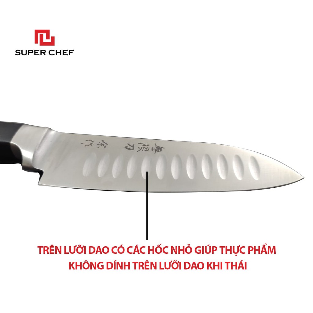 Dao Bếp Santoku Chuẩn Nhật Super Chef Lưỡi Chống Dính Siêu Sắc Bén DAO W