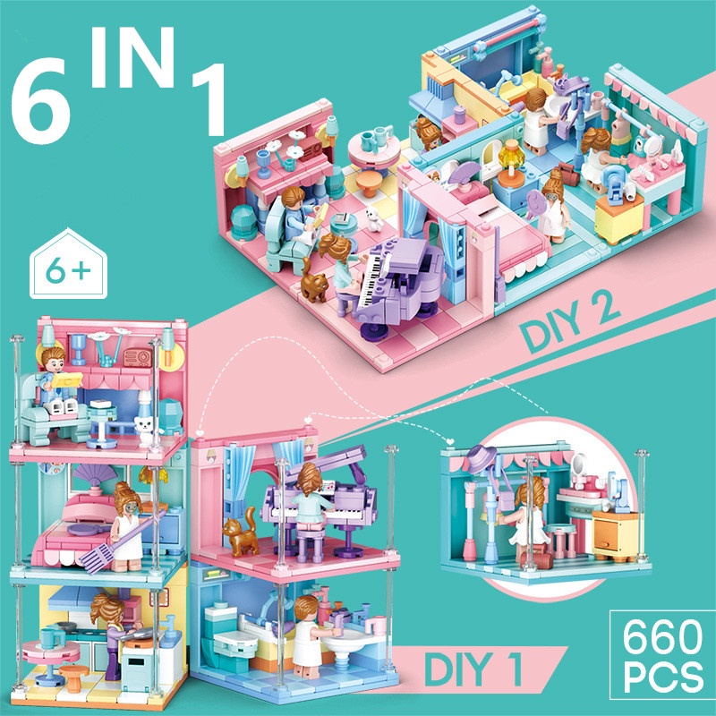 SLUBAN Set 6 Khối Đồ Chơi Mini 6 Trong 1 B0757 Cho Bé Gái