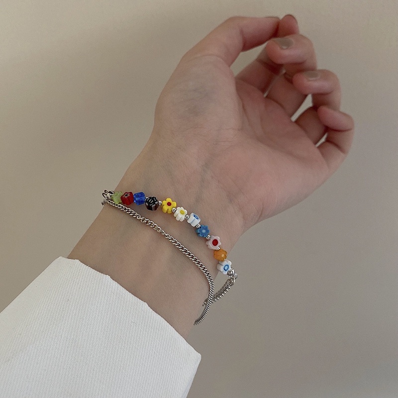 Vòng Đeo Tay Hai Lớp Mặt Kính Hình Hoa Nhỏ Đơn Giản Cá Tính