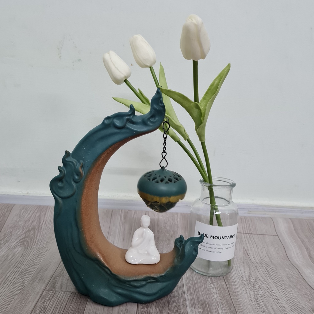 Thác khói trầm hương có đèn led Tân Nguyên, thác khói quan âm, Phật ngắm hoa sen tỏa khói CÓ ĐÈN SÁNG, Hướng thiên TK139