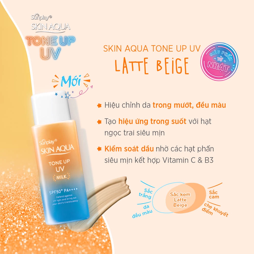 Sữa chống nắng hiệu chỉnh sắc da Sunplay Skin Aqua Tone Up UV Milk SPF50+ PA++++ 50g - LATTE BEIGE