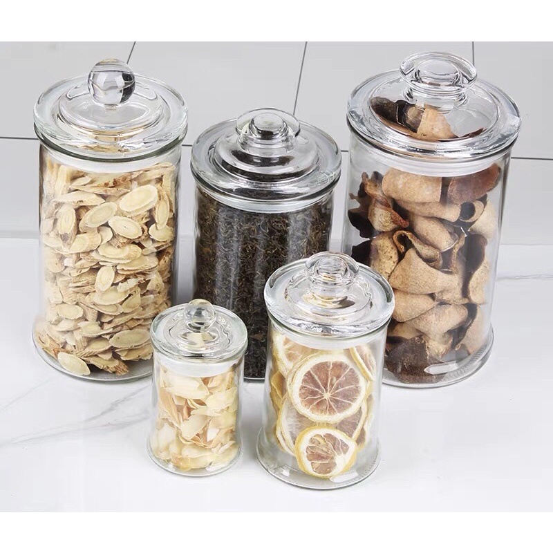 Hủ Thuỷ Tinh Tròn Đựng Trà Tiện Lợi 160ML/370ML/1200ML
