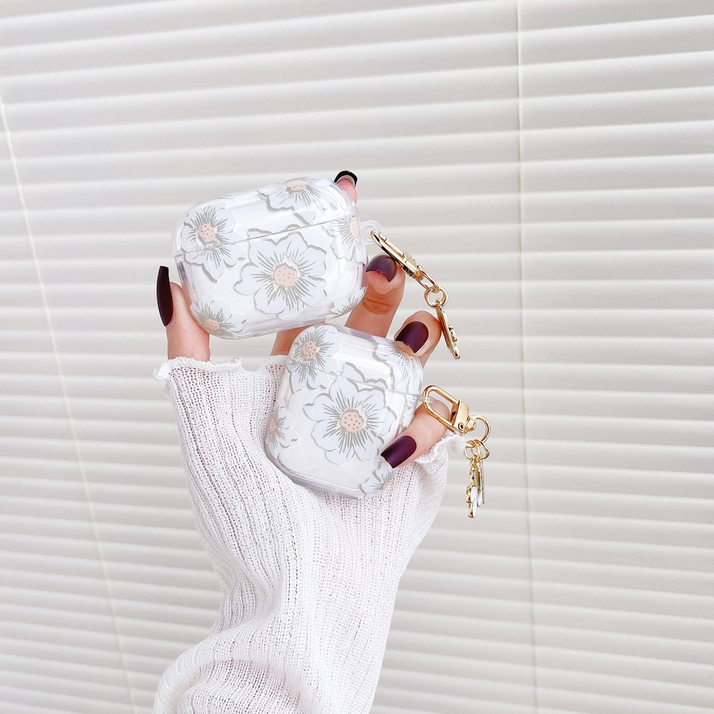 Vỏ Bảo Vệ Hộp Sạc Tai Nghe AirPods3 AirPods3 Màu Hồng Trong Suốt Họa Tiết Hoa Xinh Xắn Dễ Thương 2021 Ốp