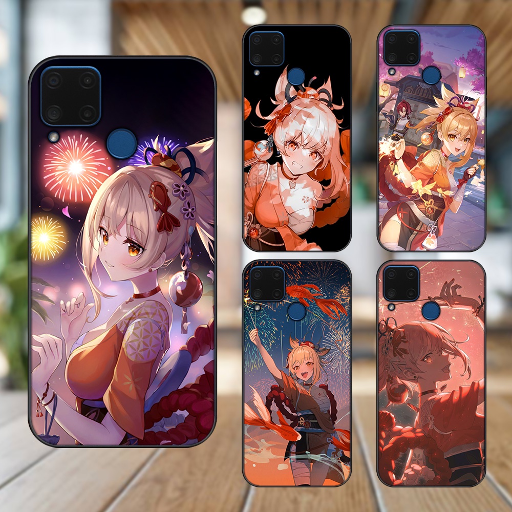 Ốp lưng Realme C15 viền đen in hình Yoimiya Genshin Impact