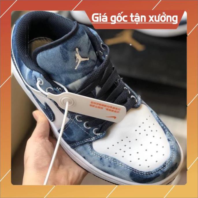 [FreeShip+ Hàng Xịn] ✔️Giày Jordan 1 Low Washed Denim Vải Bò Loang Fullbox✔️