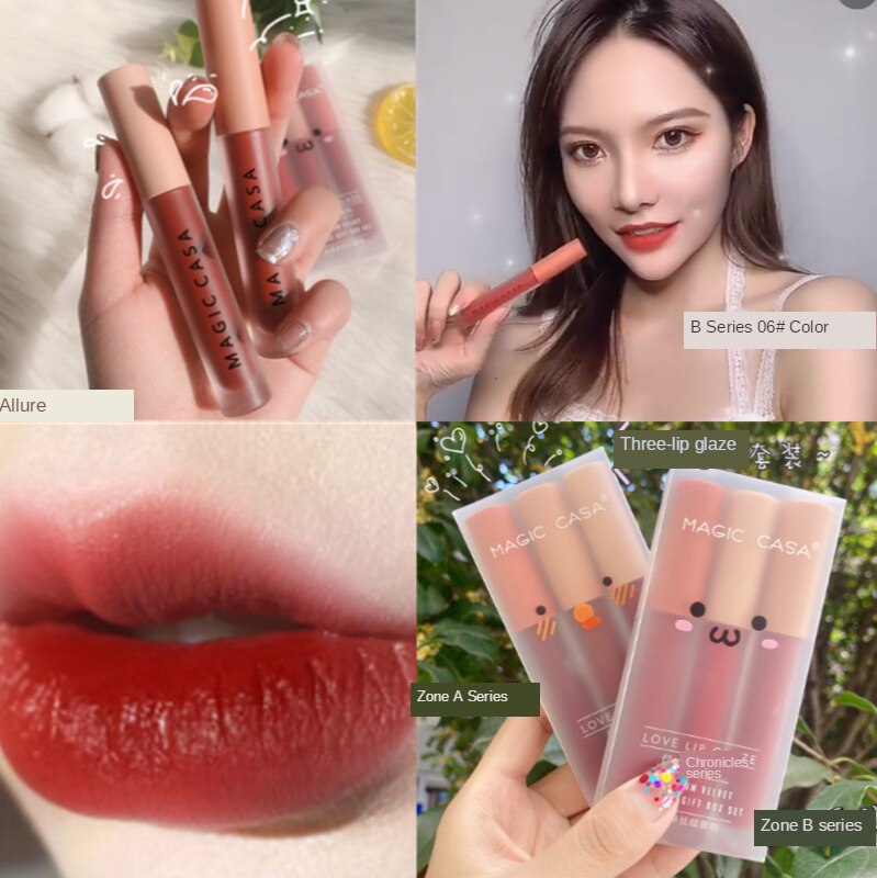 Bộ 3 thỏi son bóng kết cấu nhung mịn kháng nước / mồ hôi độc đáo/sonmoi/lamdep | BigBuy360 - bigbuy360.vn