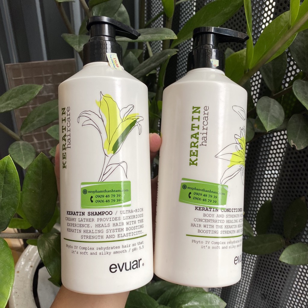 Dầu gội xả cao cấp cực mềm mượt tóc Keratin Evuar 758mlx2