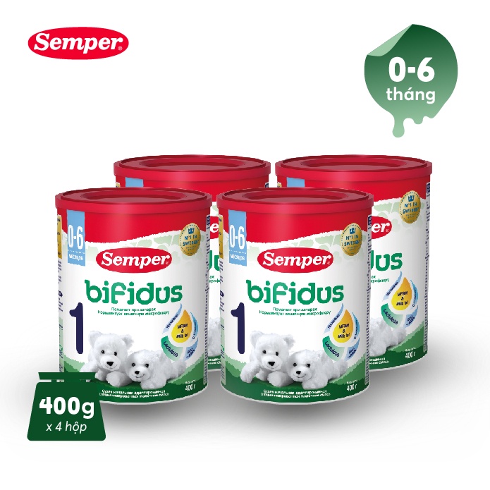 Combo 4 Sữa bột giúp bé tăng cân,cải thiện tiêu hóa,phát triển trí não Semper Bifidus số 1 400g cho bé từ 0-6 tháng tuổi