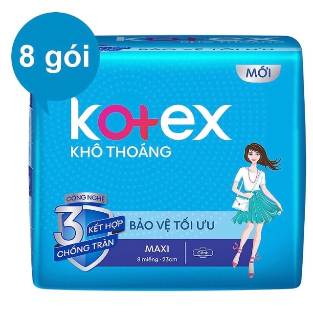 Lốc 8 gói băng vệ sinh Kotex siêu mỏng cánh 23cm