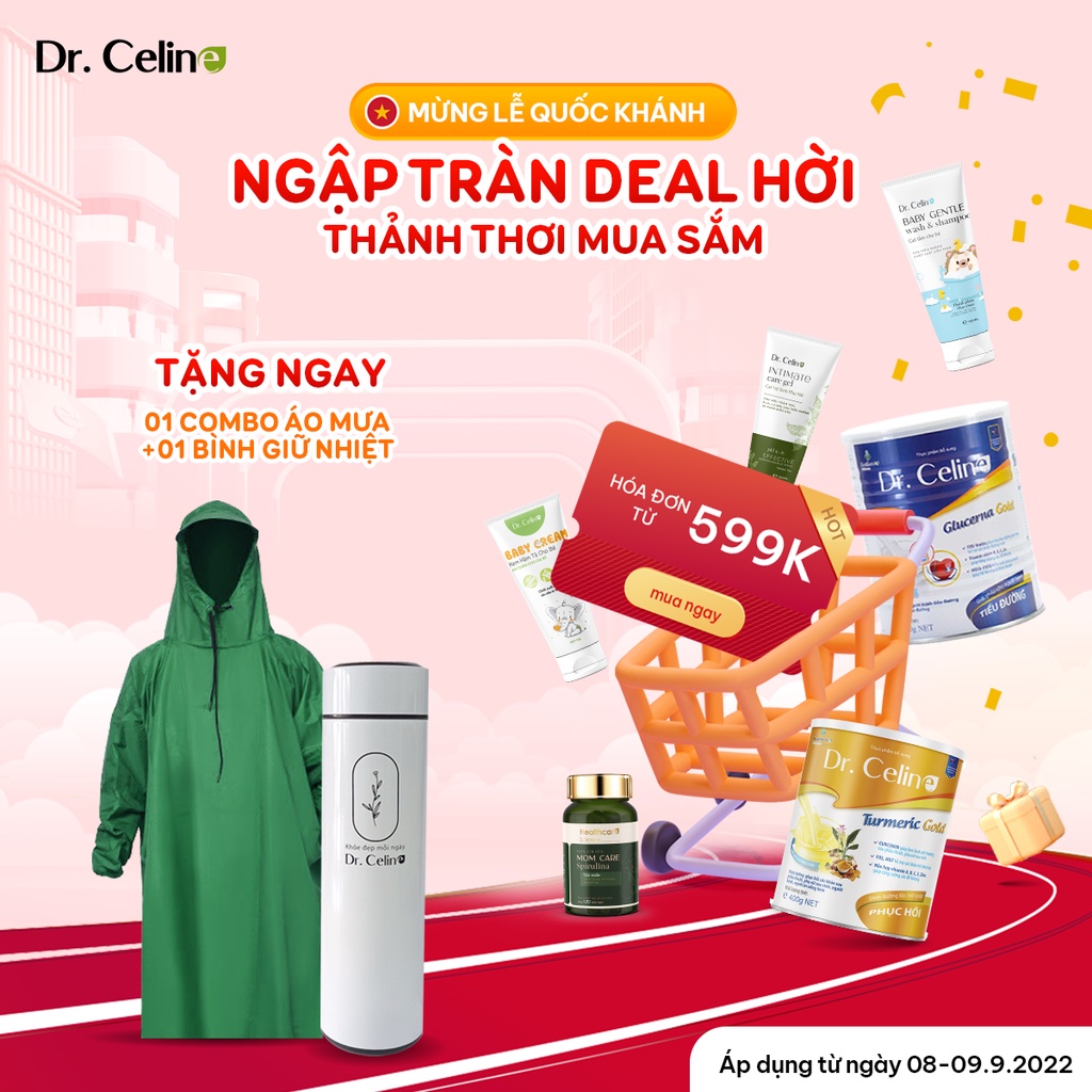 Combo áo mưa và bình giữ nhiệt Dr. Celine