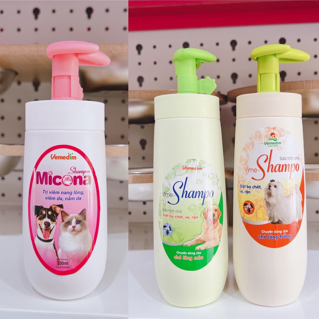 sữa tắm DIỆT NẤM VIỂM DA diệt ve rận bọ chét CHO CHÓ MÈO VEMEDIM MICONA