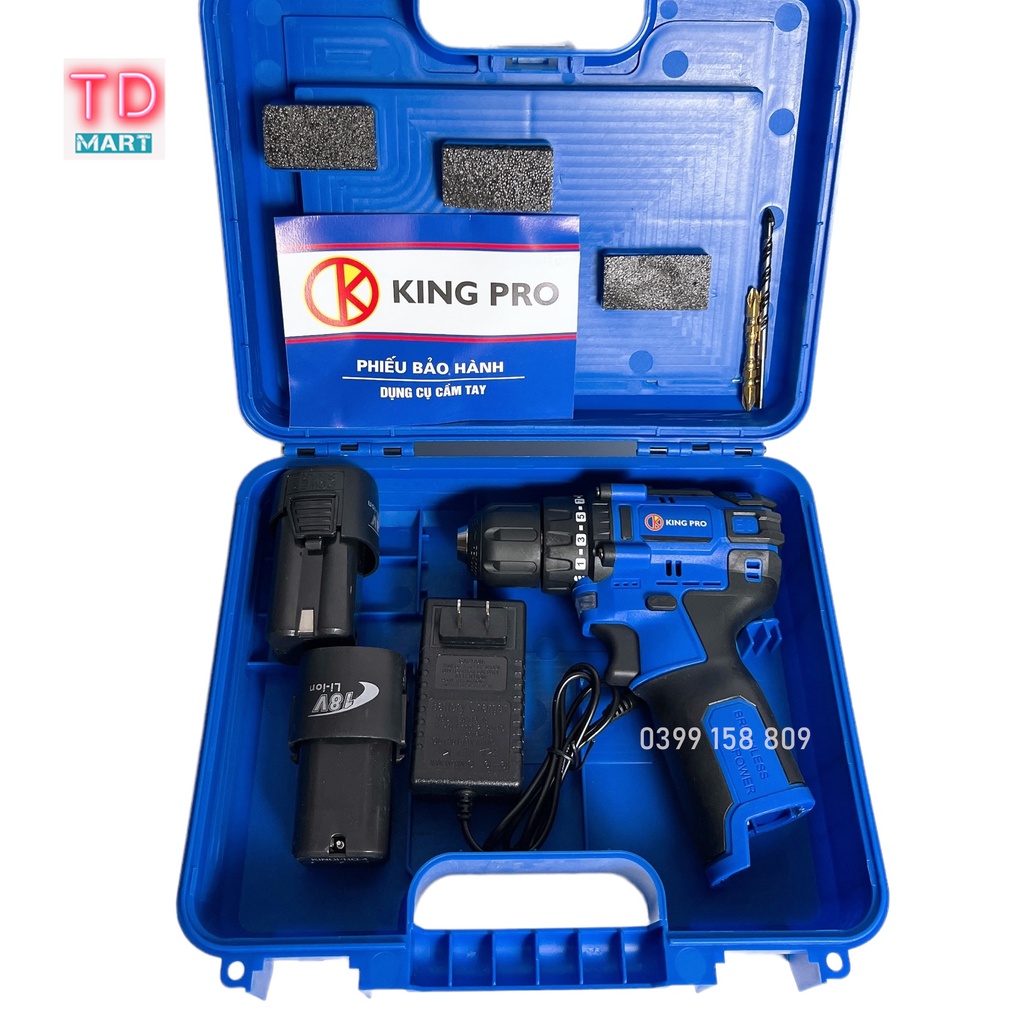 Máy khoan pin KINGPRO 18v Không Chổi Than - đầu autolook có khóa trục