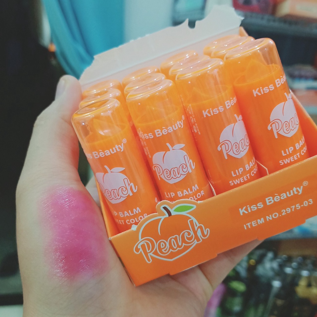 Son Dưỡng Môi Trái Đào Peach Kiss Beauty Lip Balm, Son Dưỡng Môi Chính Hãng Thái giúp Môi Mịn, Căng Mộng Hồng Tự Nhiên