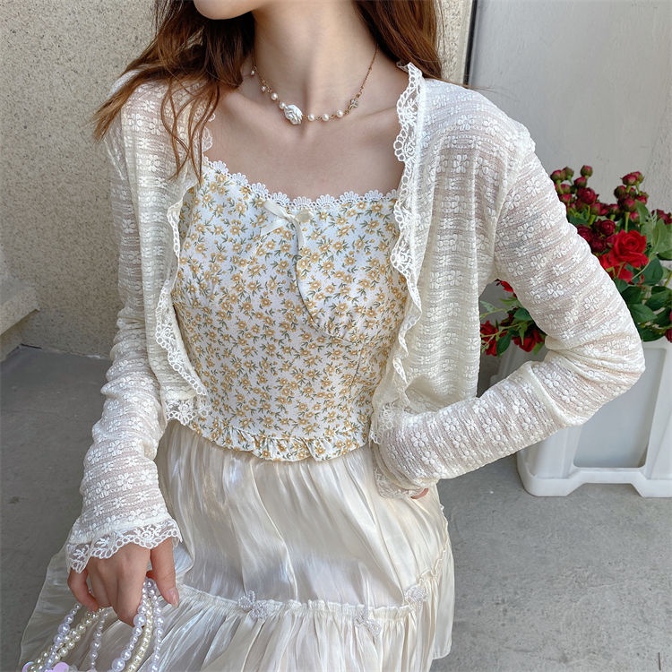 Áo Khoác Cardigan Ren Mỏng Tay Dài Cổ Chữ V Thời Trang Mùa Hè Dành Cho Nữ