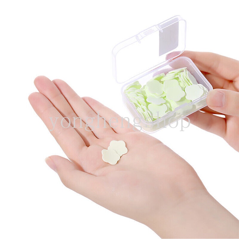 Hộp 100 Xà Phòng Giấy Hình Cánh Hoa Mini Dùng Một Lần Kèm Hộp Đựng
