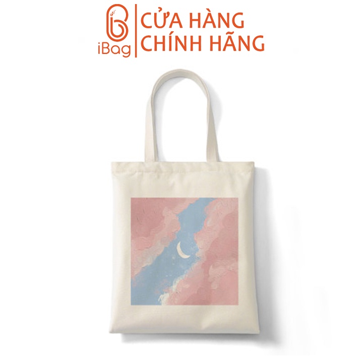 Túi tote vải canvas IBAG nữ phong cách ulzzang dáng unisex in hình mặt trăng nhỏ N003