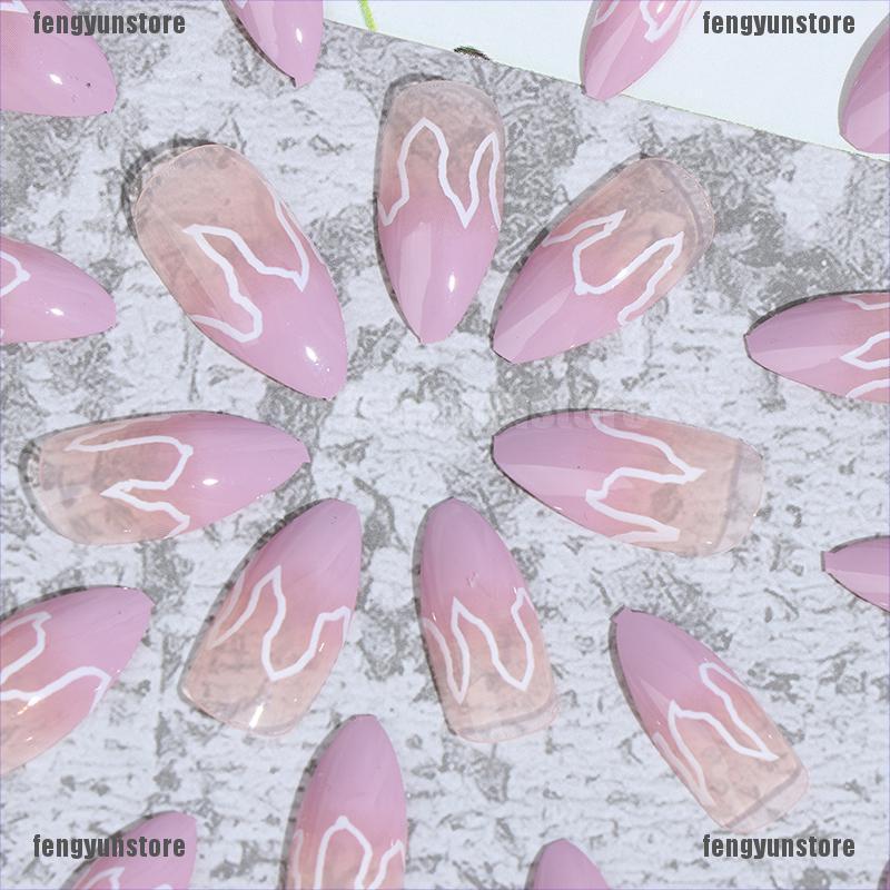 Set 24 Móng Tay Giả Màu Tím Ngọn Lửa Độc Đáo