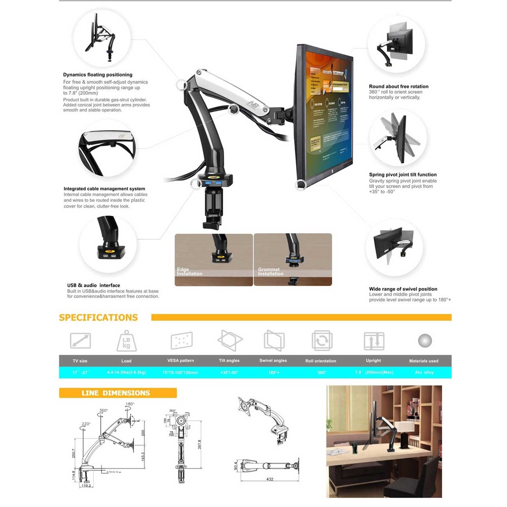 GIÁ TREO MÀN HÌNH MÁY TÍNH NB F100 (17-32inch) Monitor Arm