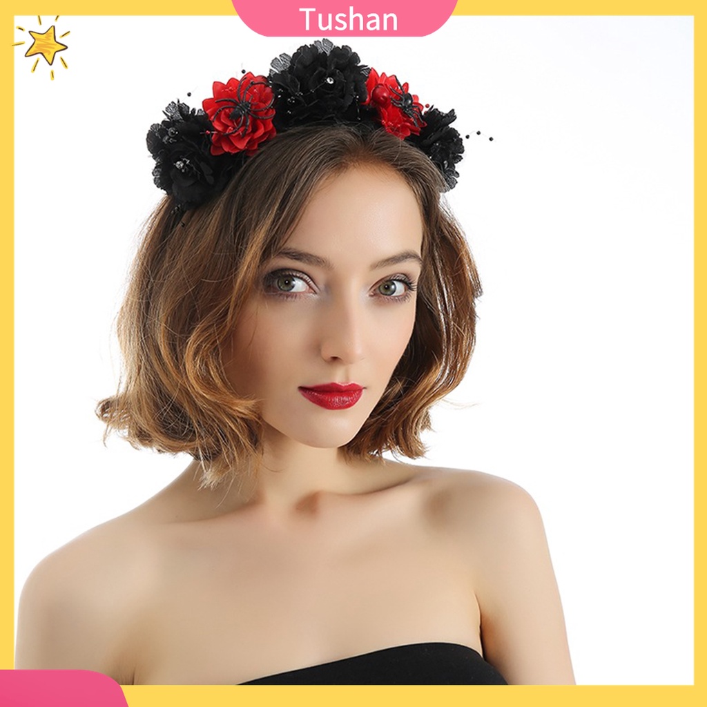 Băng Đô Cài Tóc Đính Hoa Hồng Giả Hóa Trang Halloween