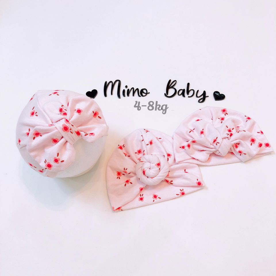 Mũ turban bé gái - họa tiết hoa đào (4-8kg)