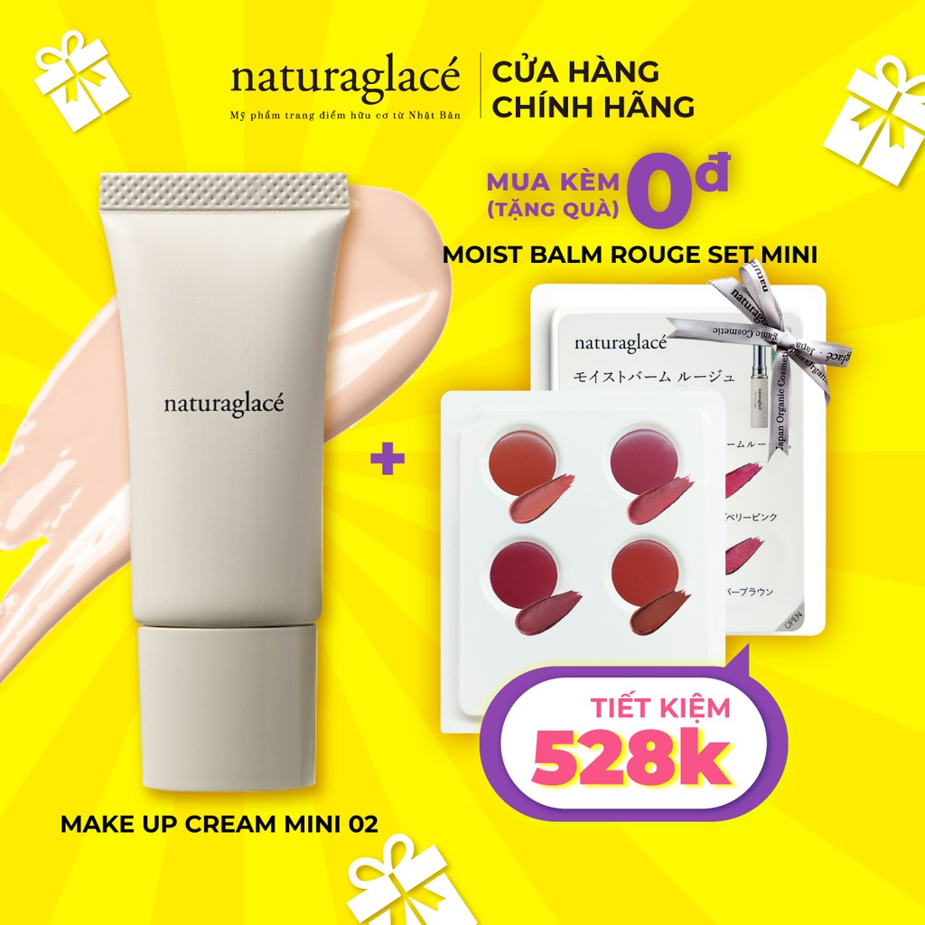 Kem nền hữu cơ đa năng naturaglacé Make Up Cream (02 - Màu be tự nhiên), chống nắng SPF44 PA+++, size mini 15g