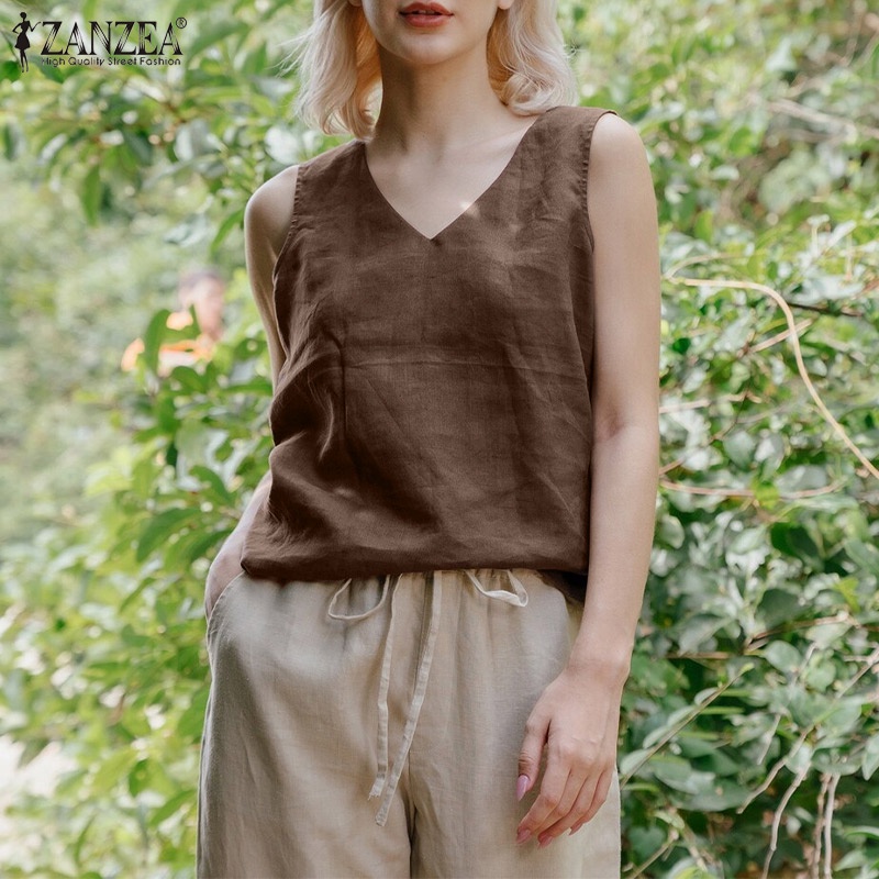 Áo nữ Zanzea không tay cổ chữ V màu trơn thời trang