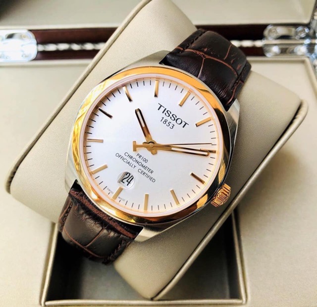 Đồng hồ nam Tissot 1853 T1014512603100 39mm, máy pin Thuỵ Sĩ, kính Sapphire, viền vàng dây da sang trọng và thanh lịch