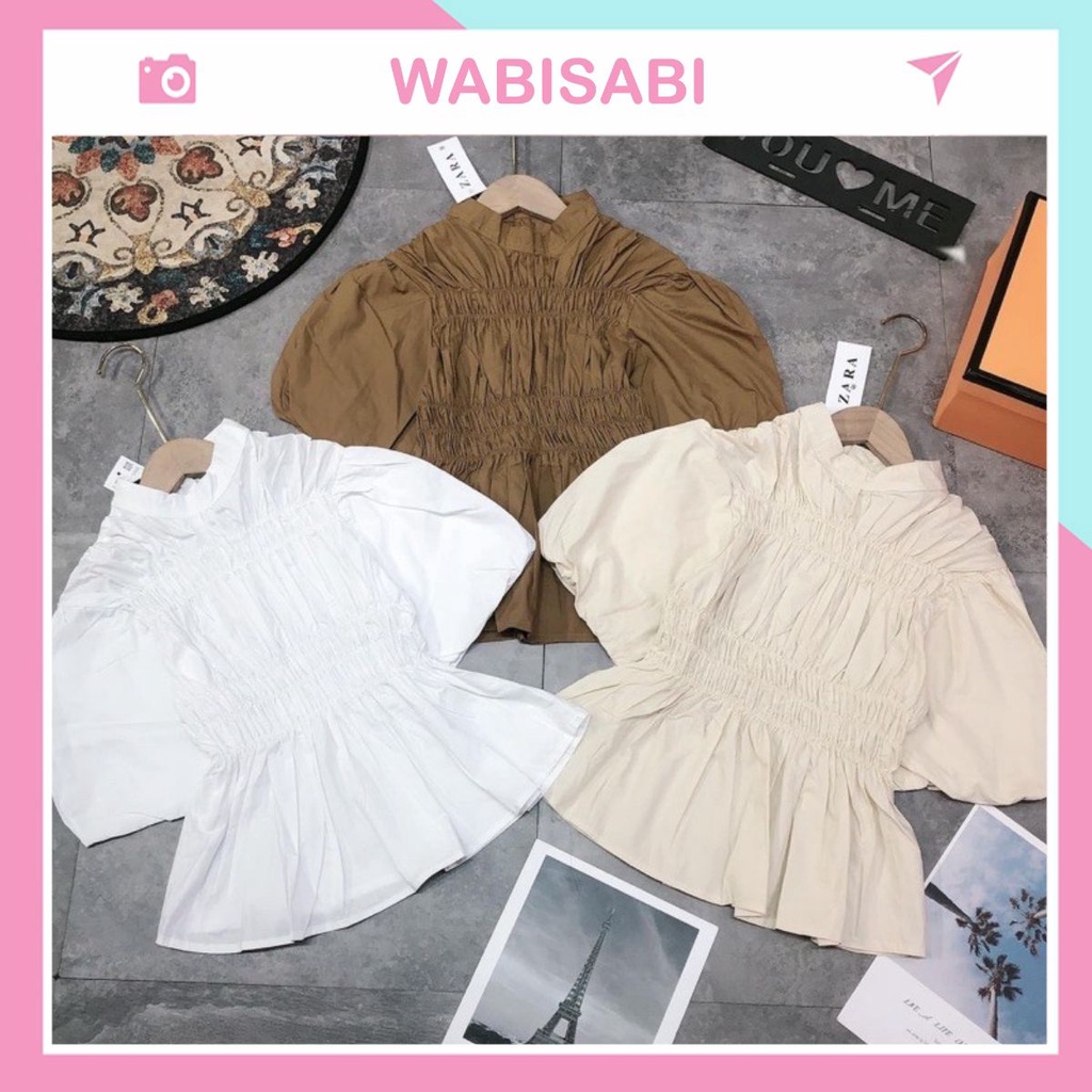 Áo bánh bèo thô chun áo kiểu tay bồng bánh bèo sang chảnh áo sơ mi thời trang nữ WABISABI29