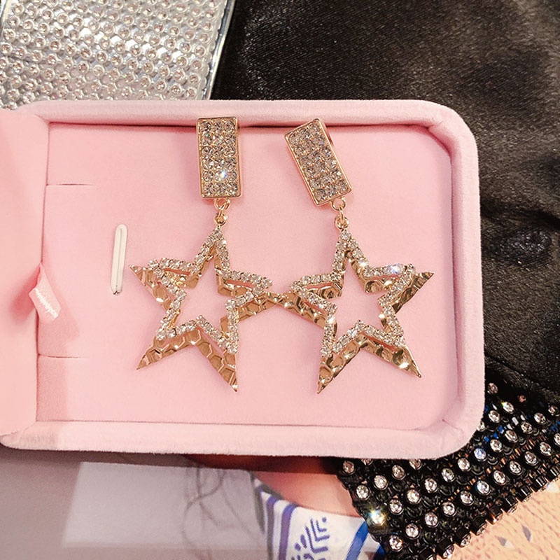 Bông Tai Mạ Bạc 925 Hình Ngôi Sao Đính Đá Thời Trang