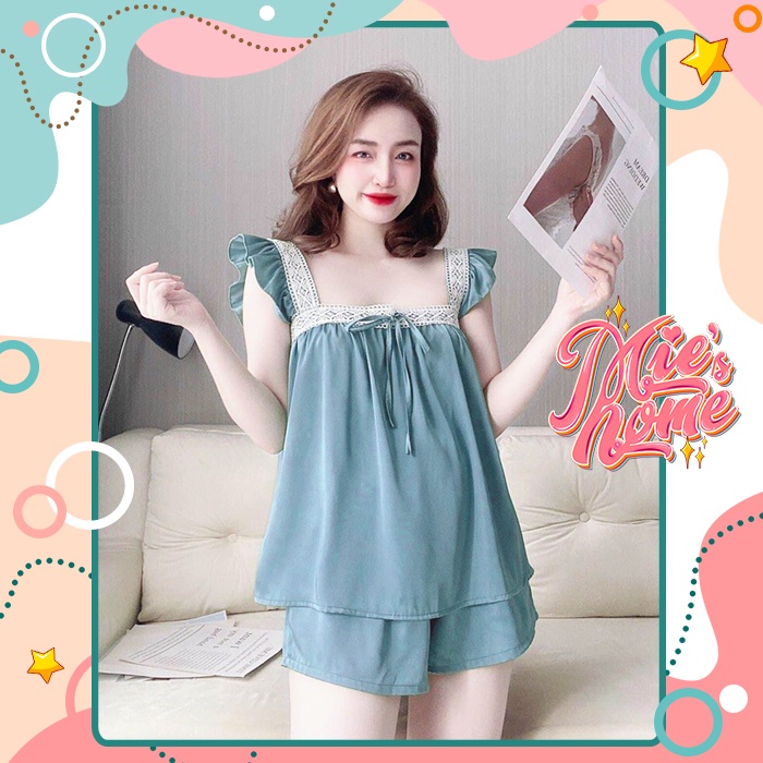 Đồ bộ mặc nhà ngủ đùi ngắn nữ, lụa satin mát mịn-Mie | BigBuy360 - bigbuy360.vn