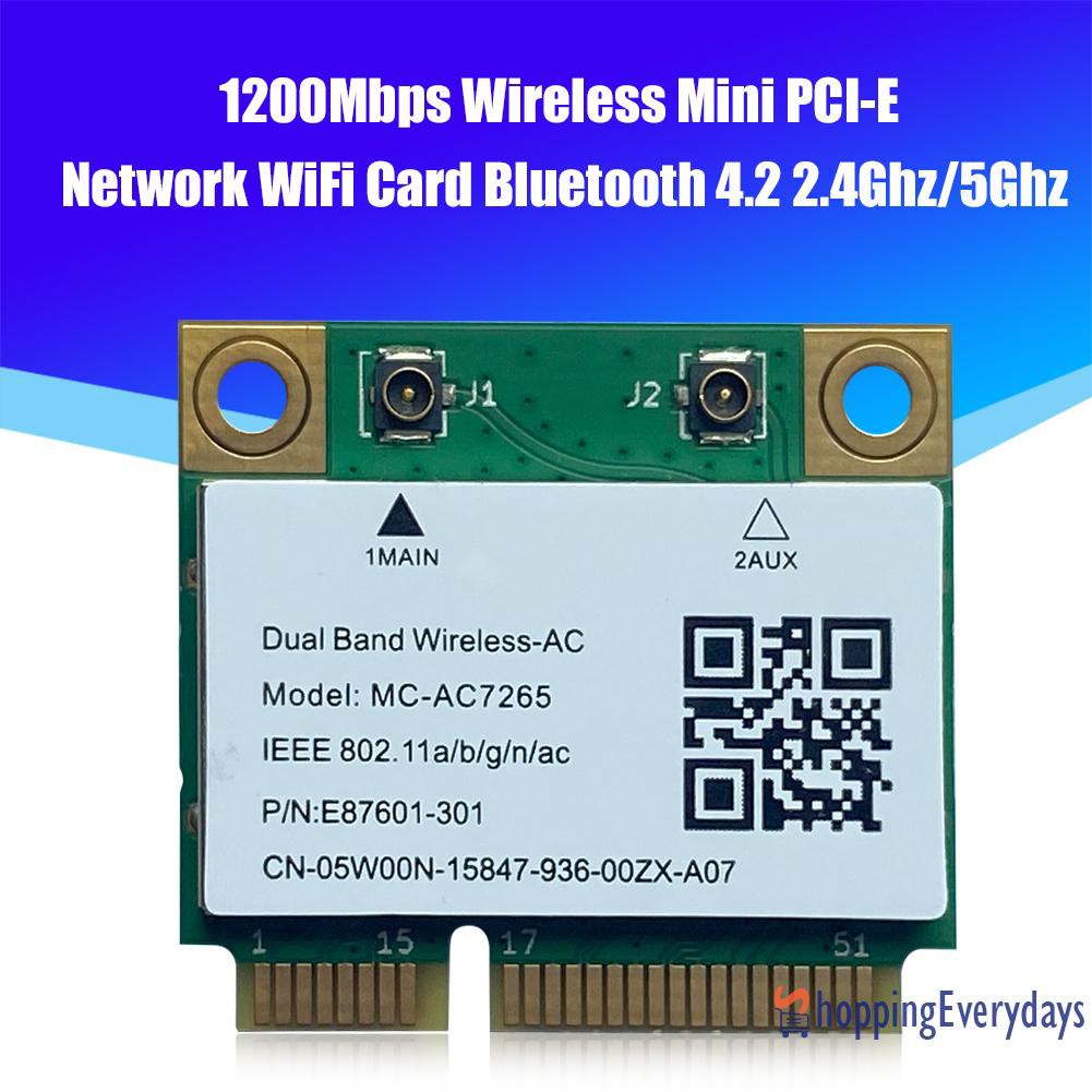 Card Wifi Không Dây Mini Pci-E 1200mbps Kết Nối Bluetooth 4.2 2.4ghz / 5ghz