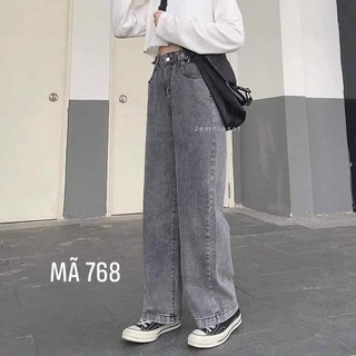 Quần Jeans Ống Rộng Nữ Chất Bò Mềm Khói - Quần Jeans Nữ Ống Rộng Cao Cấp Lưng Cao Dáng Suông
