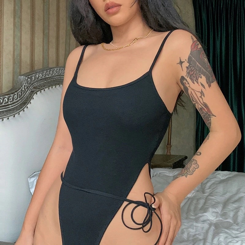 Áo bodysuit nữ 2 dây sexy, cột dây ngang, khoét eo cao, áo liền thân gợi cảm, áo kiểu thời trang, chất thun thoáng mát