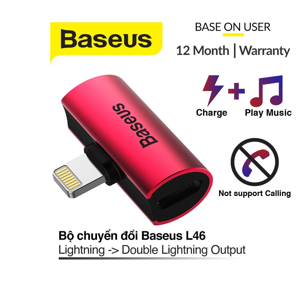 Jack chuyển Baseus L46 cổng sang 2 nhôm nguyên khối cao cấp vừa nghe nhạc vừa sạc pin cùng lúc