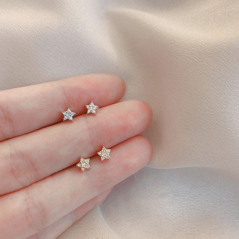 We Flower Bông Tai Mạ Vàng 14K Đính Đá Zircon Hình Ngôi Sao Thanh Lịch Thời Trang Phong Cách Hàn Quốc Cho Nữ