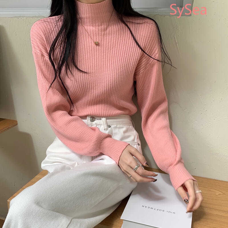 Áo sweater dệt kim cổ lọ thiết kế dễ thương dành cho bạn nữ