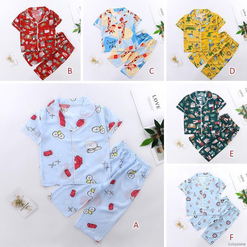 Bộ Đồ Ngủ Pijama Ngắn Tay Họa Tiết Hoạt Hình Cho Bé Từ 1-7 Tuổi