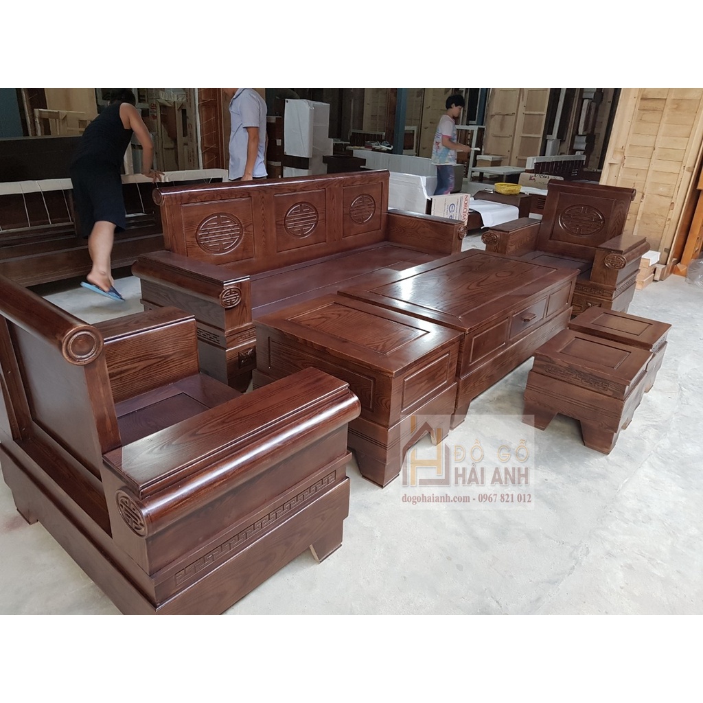 Bộ Bàn Ghế Sofa Phao Đối Gỗ Sồi